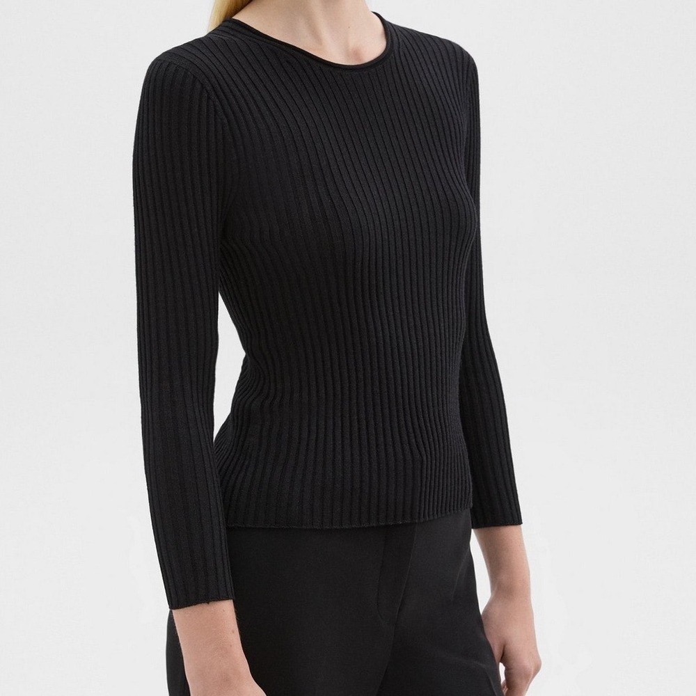 Theory Rib Knit Top Regal Wool Black Womens Large